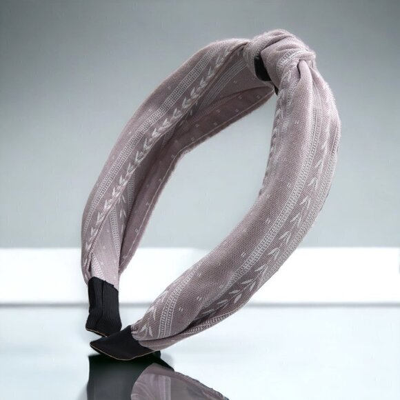 Boutique Accessories - Grey Leaf Pattern Knotted Headband